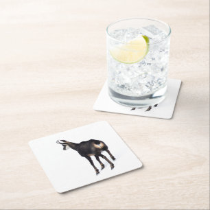 Minimalistic Alpine Chamois mountain goat on snow Square Paper Coaster