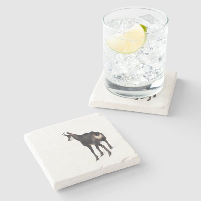 Minimalistic Alpine Chamois mountain goat on snow Stone Coaster (Side)