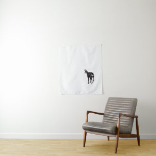 Minimalistic Alpine Chamois mountain goat on snow Tapestry