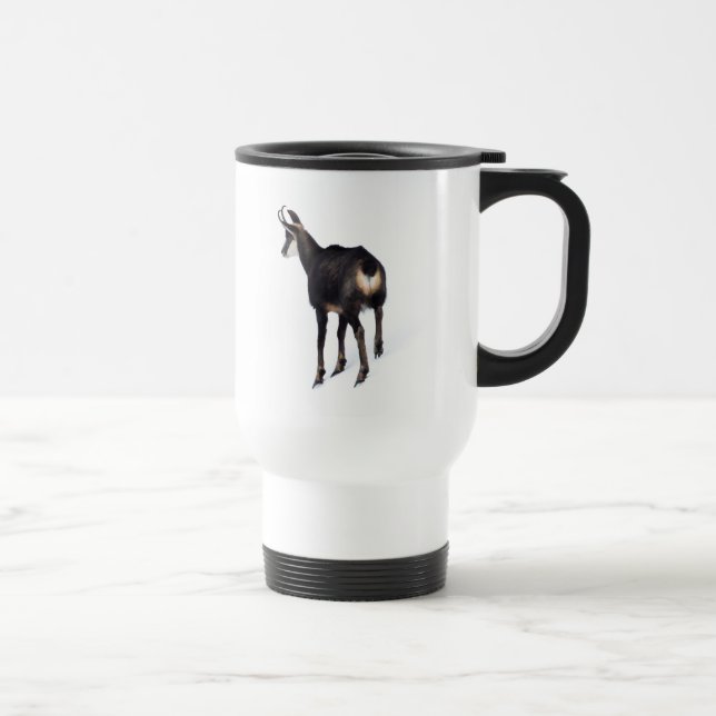 Minimalistic Alpine Chamois mountain goat on snow Travel Mug (Right)