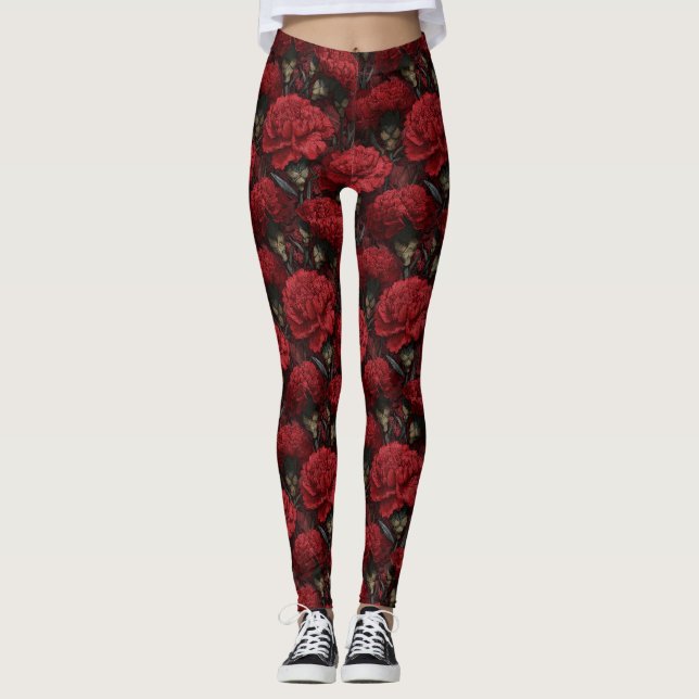 Minimalistic Anemones Aesthetic Running Red Leggings (Front)
