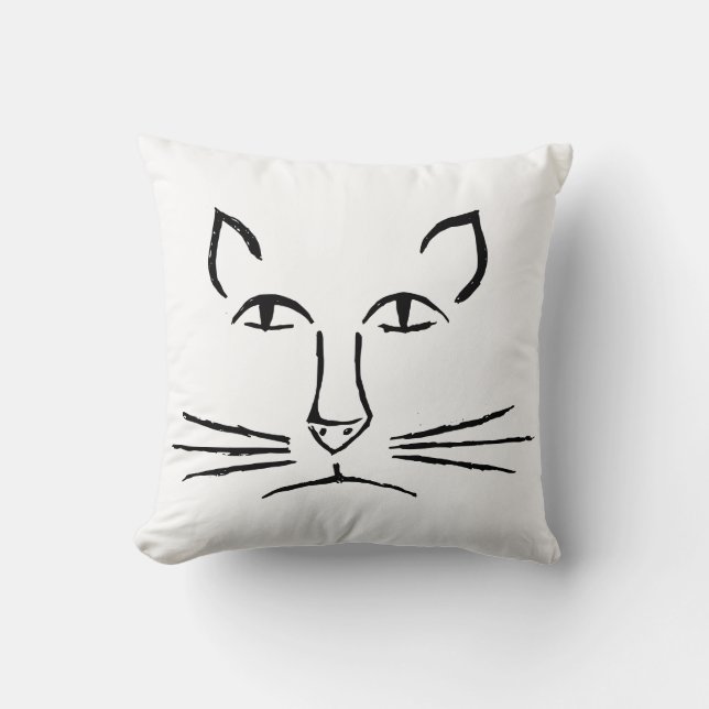 Minimalistic Art Cat Face Sketch Cushion (Front)