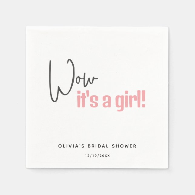 Minimalistic Baby Shower Pink It's A Girl Napkin (Front)