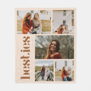 Minimalistic Beige Custom 5 Photo Besties Fleece Blanket