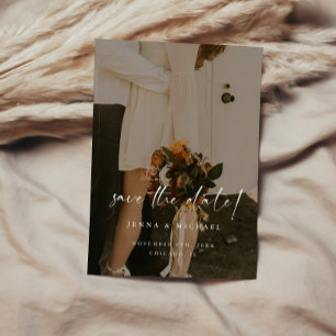 Minimalistic Beige Script QR Code Photo Wedding Save The Date