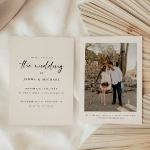 Minimalistic Beige Script Wedding Photo Invitation