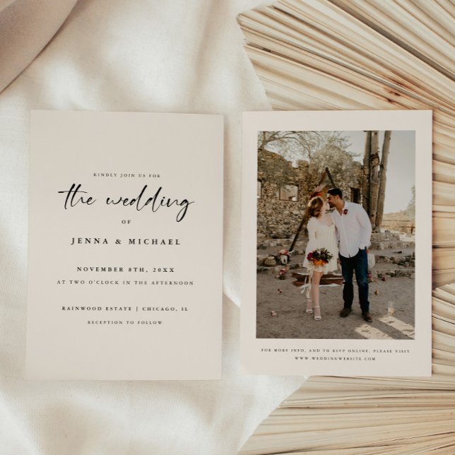 Minimalistic Beige Script Wedding Photo Invitation (Creator Uploaded)