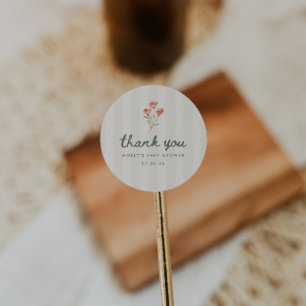 Minimalistic Beige Striped Floral Baby Shower Classic Round Sticker