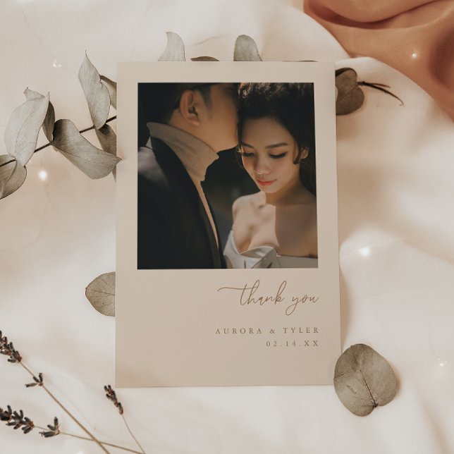 Minimalistic Beige Wedding Photo  Thank You Card (Creator Uploaded)