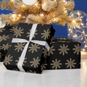 Minimalistic Black and Gold Snowflakes Christmas  Wrapping Paper