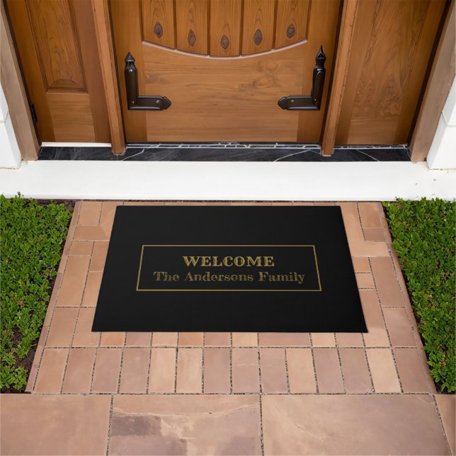 Minimalistic Black and Gold Welcome  Doormat (Outdoor)