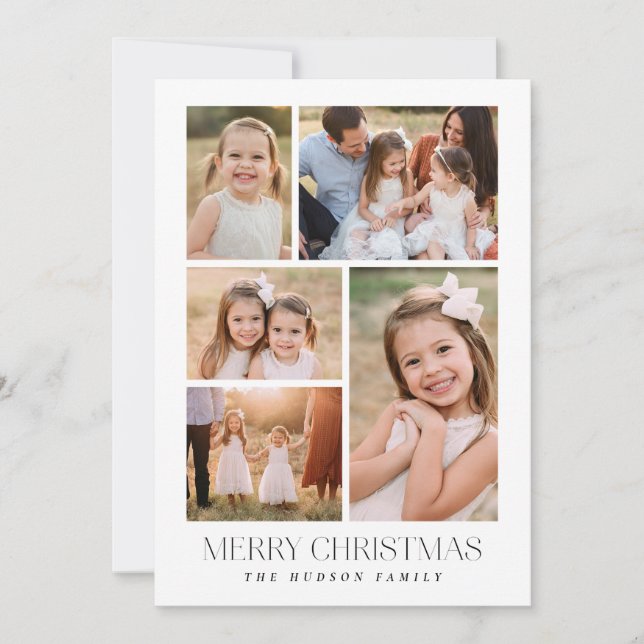 Minimalistic Black and White Collage Holiday Card (Front)