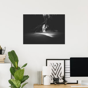 Minimalistic black and white waterfall poster