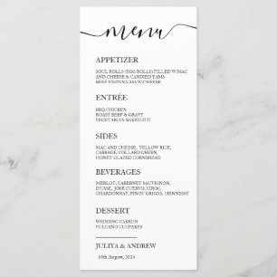Minimalistic black and white  Wedding Menu card 