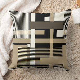 Minimalistic black beige geometric patchwork cushion