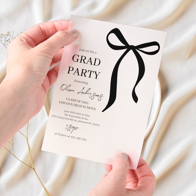 Minimalistic Black Bow | Elegant Modern Grad Vellum Invitations (Creator Uploaded)
