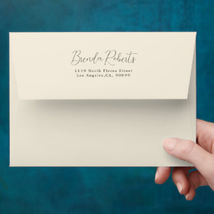 Minimalistic Black Calligraphy on Beige Background Envelope
