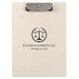 Minimalistic Black Justice Logo On Beige Linen Clipboard