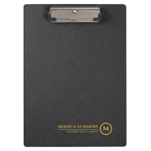 Minimalistic Black Linen Personalised Gold Text Clipboard