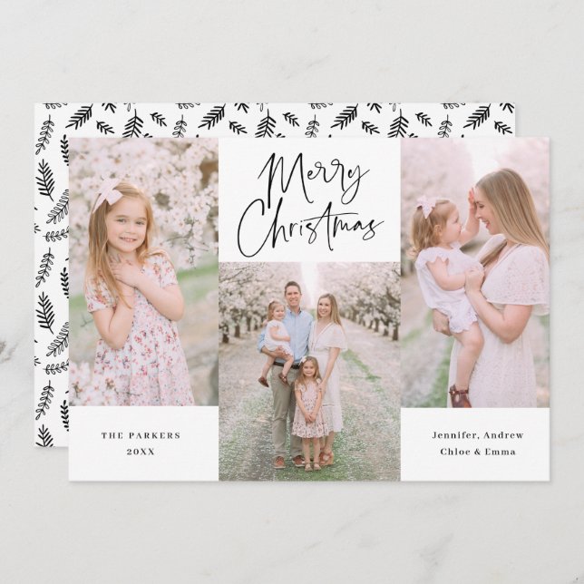 Minimalistic Black Script Calligraphy Collage Holi Holiday Card (Front/Back)