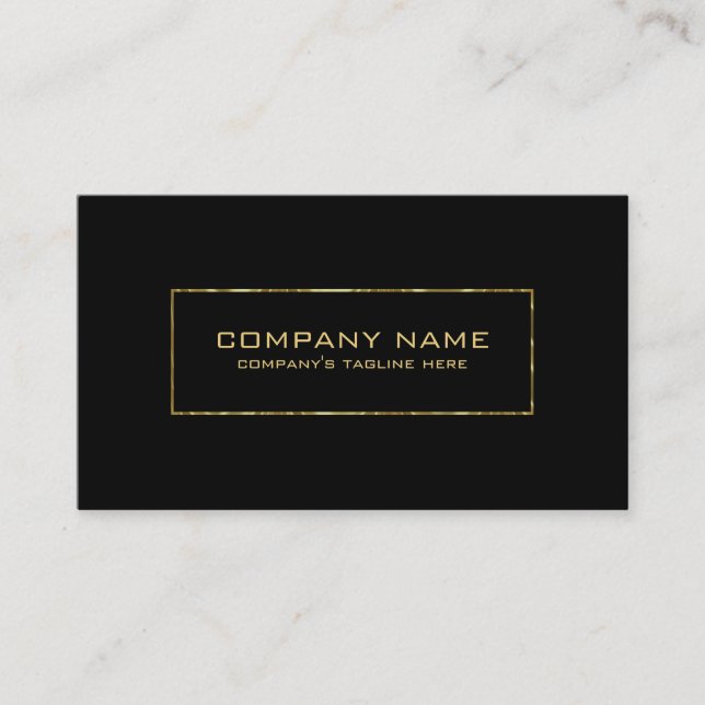 Minimalistic Black & Shiny Gold Border Frame Business Card (Front)