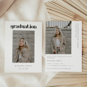 Minimalistic Black & White 2 Photo Graduation Invitation
