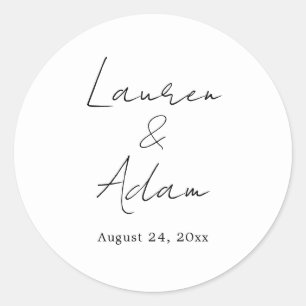Minimalistic Black & White Chic Script Wedding Classic Round Sticker