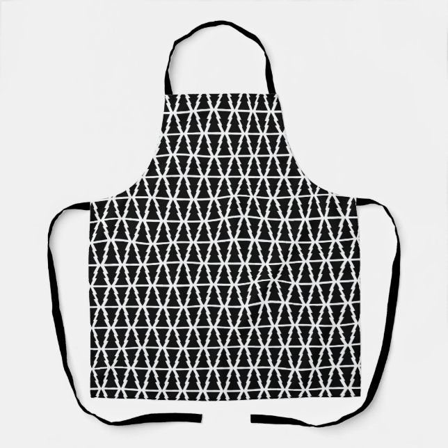 Minimalistic Black & White Christmas Tree Pattern Apron (Front)