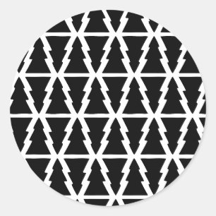 Minimalistic Black & White Christmas Tree Pattern  Classic Round Sticker