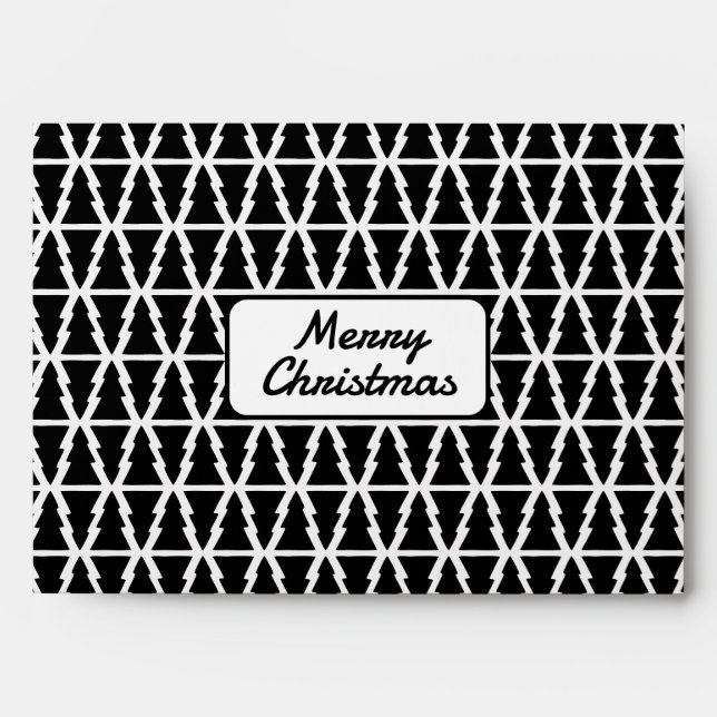 Minimalistic Black & White Christmas Tree Pattern Envelope (Front)