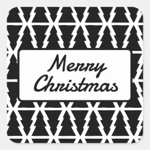 Minimalistic Black & White Christmas Tree Pattern Square Sticker
