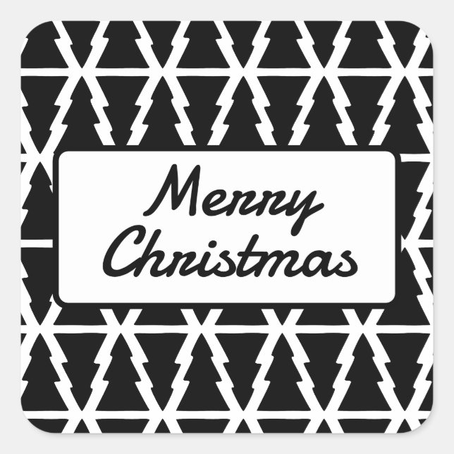 Minimalistic Black & White Christmas Tree Pattern Square Sticker (Front)