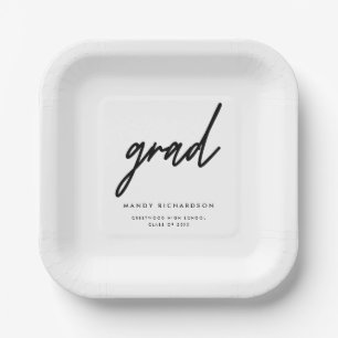 Minimalistic Black & White Custom Graduation Party Paper Plate