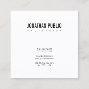 Minimalistic Black White Elegant Plain Trendy Chic Square Business Card
