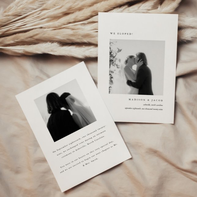 Minimalistic Black & White Photo Wedding Elopement Announcement (Creator Uploaded)