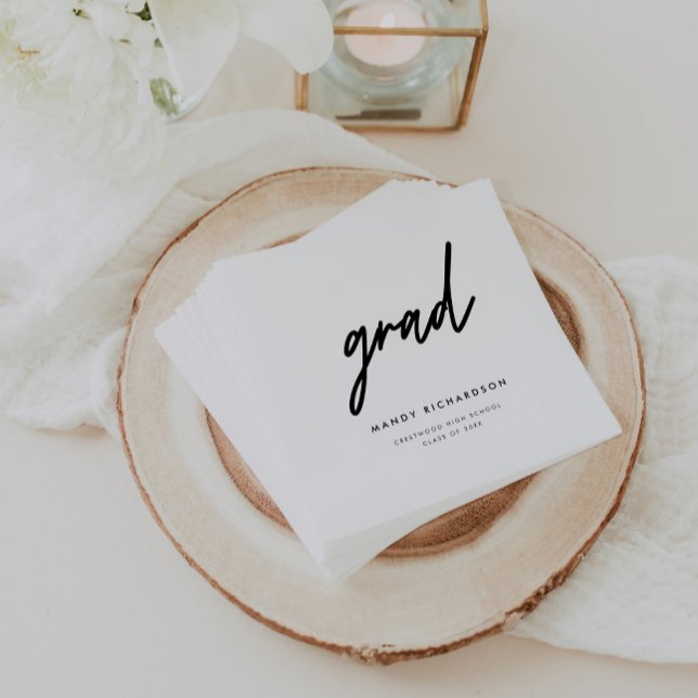 Minimalistic Black & White Script Graduation Party Napkin (Creator Uploaded)
