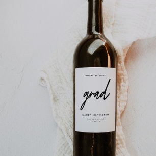 Minimalistic Black & White Script Graduation Wine Label
