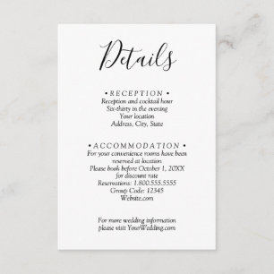Minimalistic Black & White Wedding Details QR Code Enclosure Card