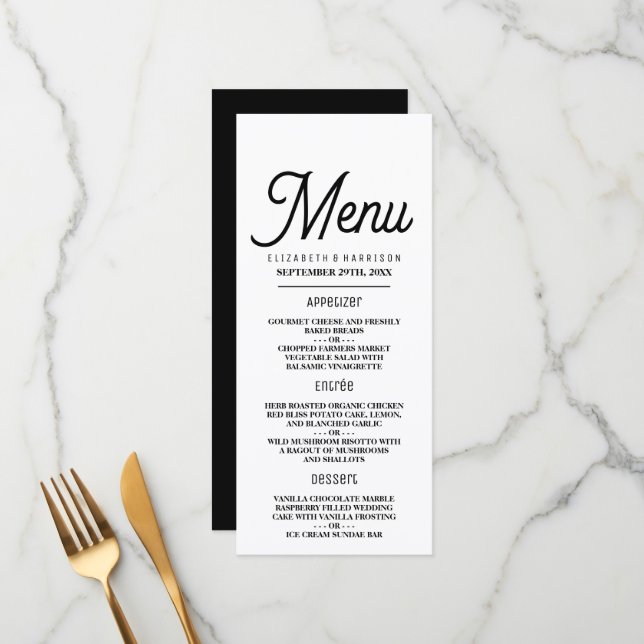 Minimalistic - Black & White - Wedding Menu (Front/Back In Situ)