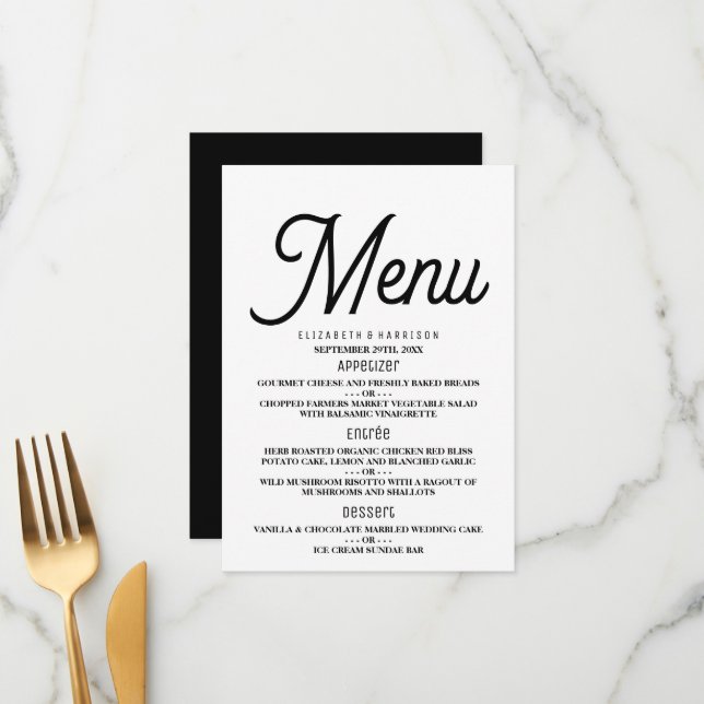 Minimalistic - Black & White - Wedding Menu (Front/Back In Situ)