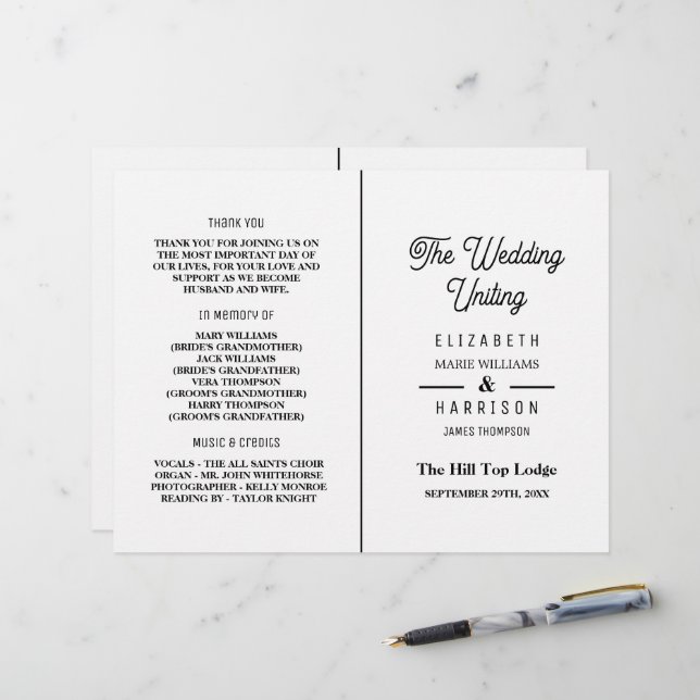 Minimalistic - Black & White - Wedding Programme (Front/Back In Situ)