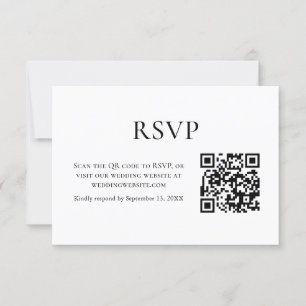 Minimalistic Black & White Wedding QR Code RSVP Card