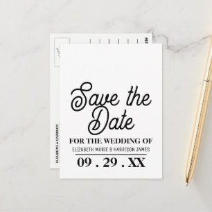 Minimalistic, Black & White, Wedding Save the Date Postcard