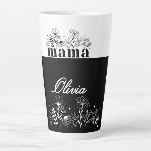Minimalistic Black & White Wildflower Mama Custom Latte Mug