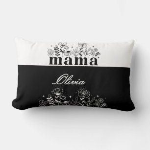 Minimalistic Black & White Wildflower Mama Custom Lumbar Cushion