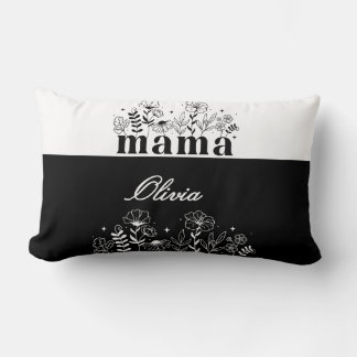 Minimalistic Black & White Wildflower Mama Custom Lumbar Cushion