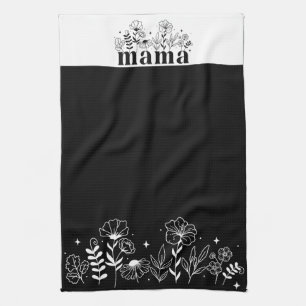 Minimalistic Black & White Wildflower Mama Tea Towel