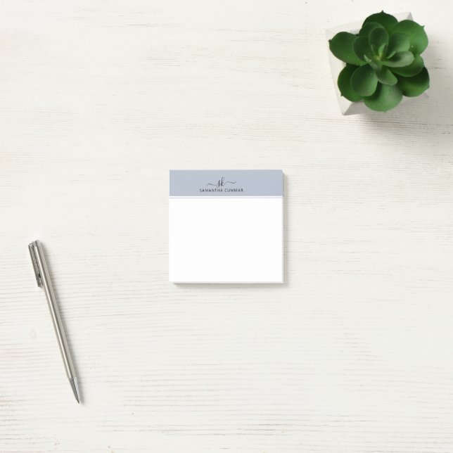 Minimalistic Blue-Grey Modern Monogram Post-it Notes (Office)