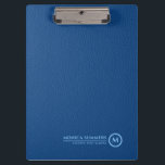 Minimalistic Blue Leather Text Custom Monogram Clipboard<br><div class="desc">Blue vintage leather texture image background,  minimalistic design with light blue tones typography.
Custom monogram.</div>