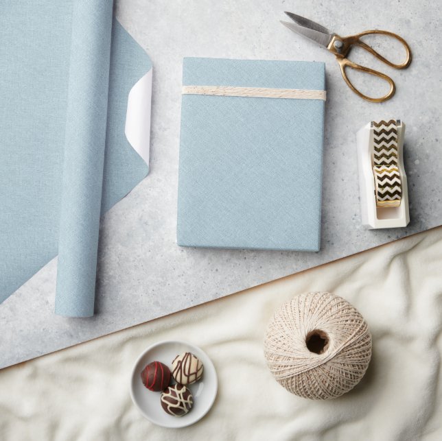 Minimalistic Blue Linen Texture Black Script  Wrapping Paper (Crafts)
